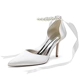 Brautschuhe Ivory, Hochzeitsschuhe Damen Geschlossene Spitz Toe, Frauen Absatzschuhe, Damen Klassische Pumps,Weiß,38 EU