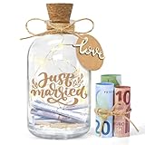 Ulikey LED Flaschenlicht Hochzeit, Geldgeschenke Hochzeit Verpackungen, Hochzeitskasse Spardose Personalisiert, Hochzeitsgeschenke Geld Leuchtflasche für Brautpaar und Frisch Verliebte (Just Married)