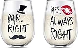 Yalucky Mr Right and Mrs Always Right Weingläser Set für Paare Geschenk Jahrestag Valentinstag Hochzeit Geschenk für Ihn Sie Hochzeitsgeschenke für Brautpaar Geschenk Personalisiert